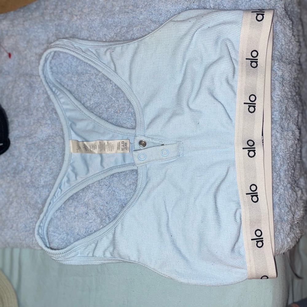 ALO Yoga Light Blue Sports Bra with White Band